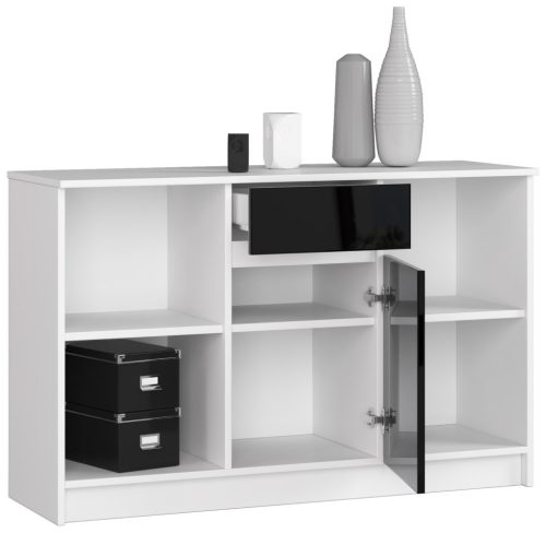 AKORD B-17 Modern Komód Laminált Fehér-Fekete Magasfényű 120cm
