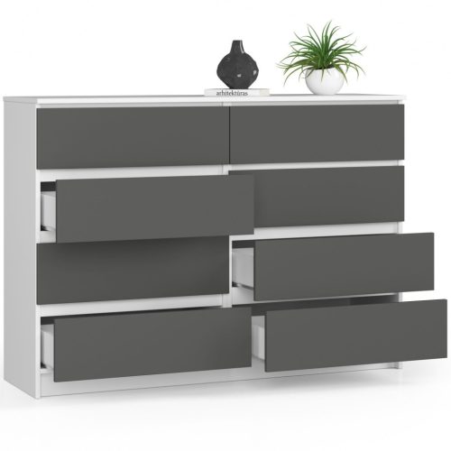 AKORD CLP K140 Modern Komód Laminált Fehér-Szürke 8-Fiókos