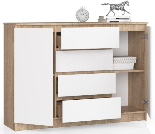 AKORD CLP K140 Komód Laminált Sonoma Tölgy Fehér 4 Fiókos