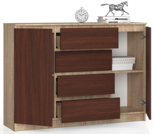 AKORD CLP Komód Sonoma Tölgy/Wenge Laminált 4-Fiókos
