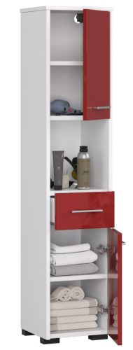 AKORD FIN Fürdőszobai Oszlopszekrény Magasfényű Piros-Fehér 140cm