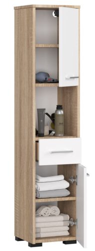 AKORD FIN Fürdőszobai Álló Szekrény 140cm Sonoma Tölgy Fehér