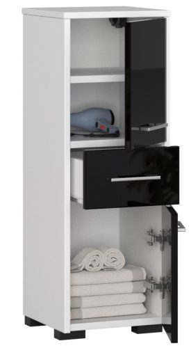 FIN Fürdőszobai Magasszekrény 30 2D 1F 85cm Fekete Magasfényű