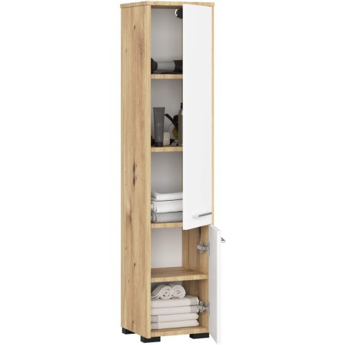 AKORD FIN Fürdőszobai Oszlopszekrény 140cm Artisan Tölgy-Fehér
