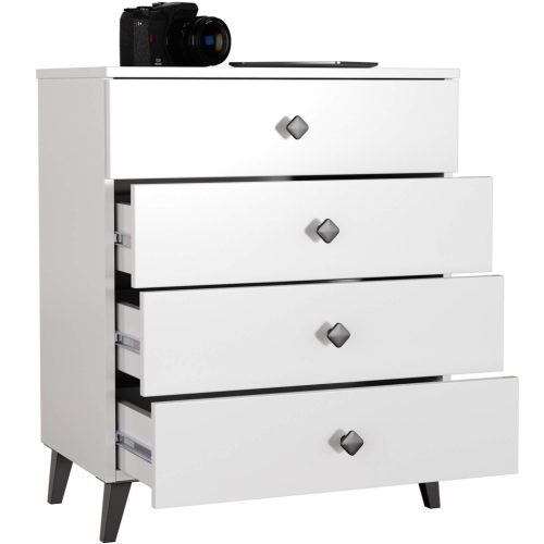AKORD Mobi K-04 Fiókos Komód Laminált Fehér-Fekete