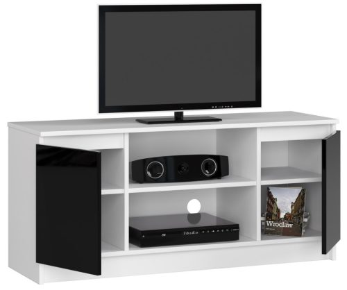 AKORD Modern TV Szekrény 120 Fehér-Fekete Magasfényű Akril