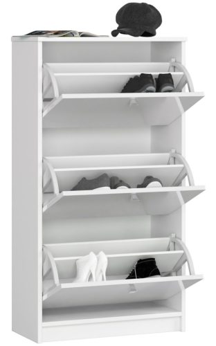 AKORD Modern 3-Ajtós Magasfényű Cipősszekrény Fehér MDF