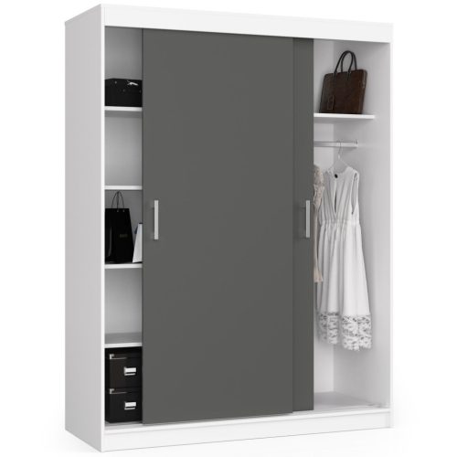AKORD CLP MONO Tolóajtós Szekrény Laminált Fehér-Szürke 150cm