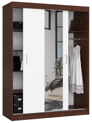 AKORD CLP Tolóajtós Szekrény Wenge-Fehér Tükörrel 150cm
