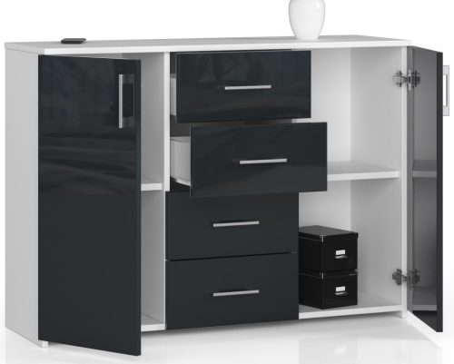 AKORD K45 Magasfényű Grafit Komód MDF Fehér-Grafit