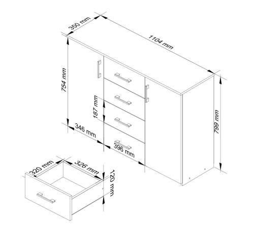 AKORD K45 Klasszikus Laminált Komód Fehér