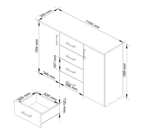 AKORD K45 Klasszikus Komód Laminált Fehér-Sonoma Tölgy