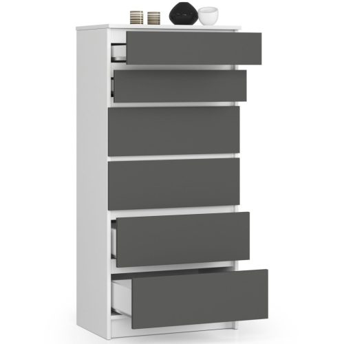 AKORD CLP K60 Fiókos Komód Laminált Fehér-Szürke 6-Fiókos