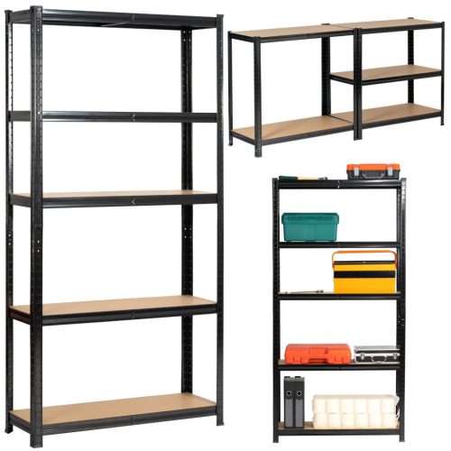 Fancy Garden Garázs Fém Polcrendszer Acél/MDF Fekete 175kg Teherbírás REGMET9030180CZA