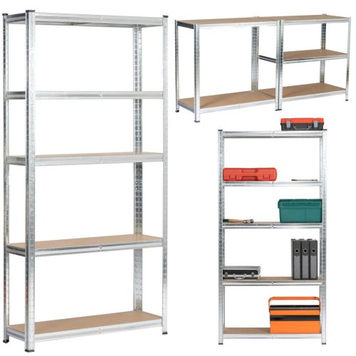 Fancy Garden Garázs Fém Polcrendszer Acél/MDF Ezüst 5-Polcos