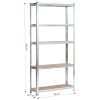 Fancy Garden Garázs Fém Polcrendszer Acél/MDF Ezüst 5-Polcos