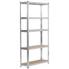 Fancy Garden Garázs Fém Polcrendszer Acél/MDF Ezüst 5-Polcos