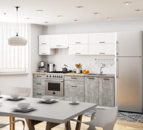 AKORD Oliwia G2 Konyhabútor Szett 2.4m Fehér-Beton