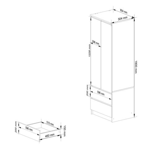 AKORD Star Tükrös Ruhásszekrény Sonoma Tölgy 60cm