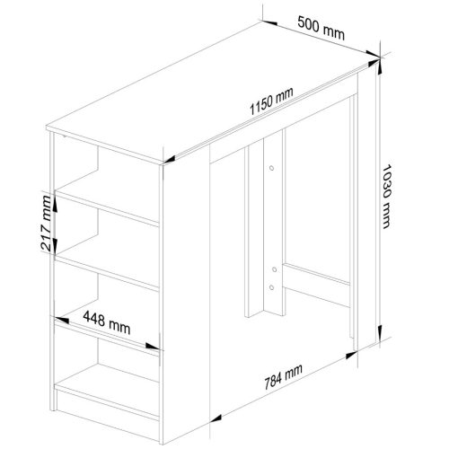 AKORD CLP Bárasztal Sonoma Tölgy Fehér 115cm Tárolópolcokkal