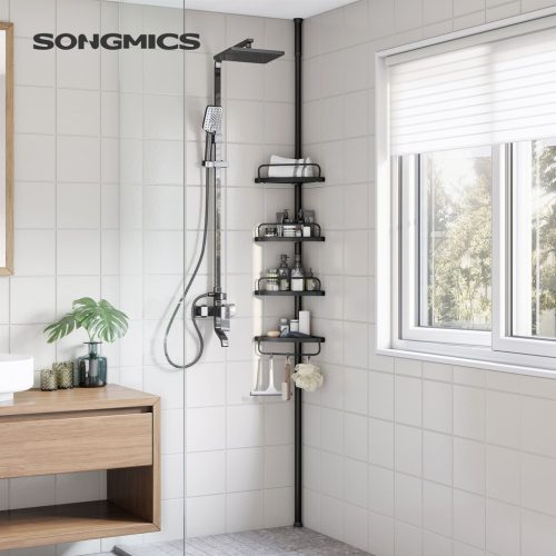 SONGMICS Teleszkópos Fürdőszobai Sarokpolc Rendszer Fekete