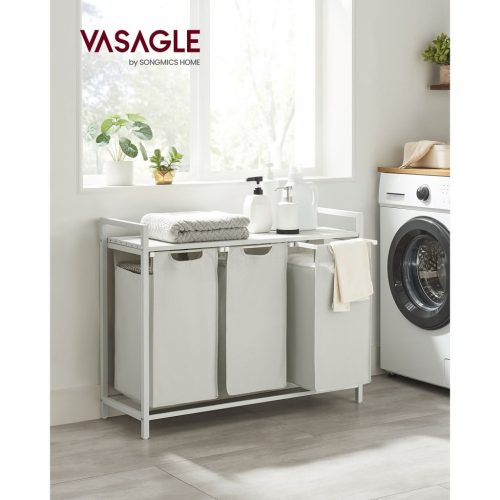 VASAGLE 3 Rekeszes Szennyestartó Kosár Polccal Fehér