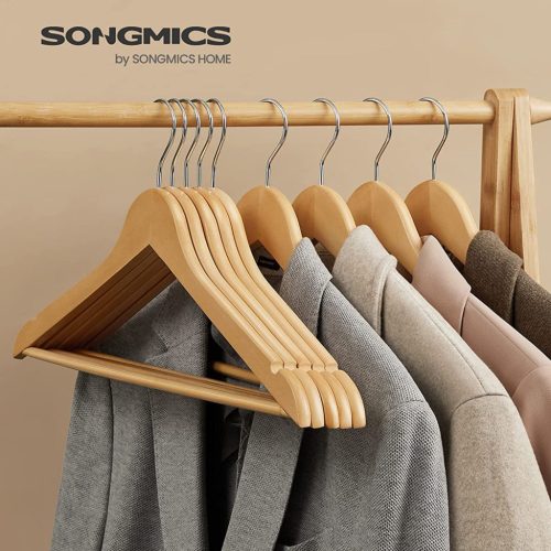 SONGMICS Prémium Juharfa Vállfa Szett 360° Forgatható Akasztóval Természetes 10 db