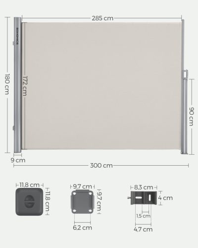 SONGMICS Prémium Oldalsó Napellenző 180x300 cm Bézs Teraszhoz TÜV Tanúsított