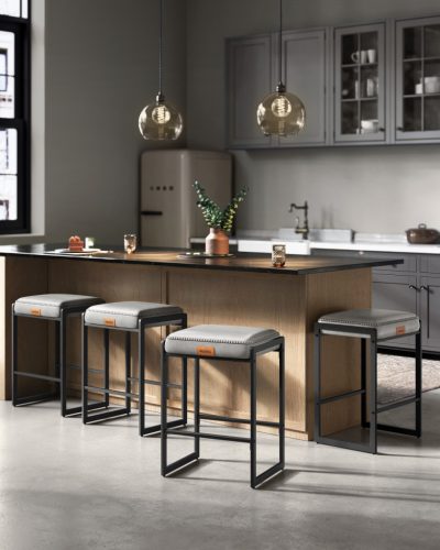 VASAGLE EKHO Mid-Century Modern Bárszék Szett Műbőr Galambszürke