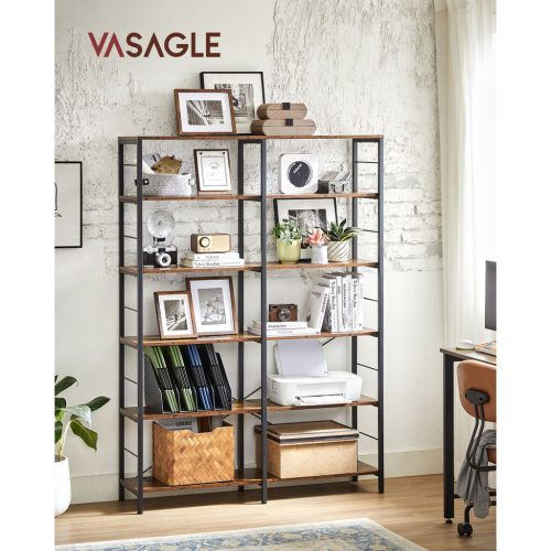 VASAGLE Ipari Stílusú 5 Szintes Könyvespolc Vintage Barna-Fekete