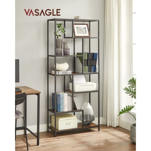 VASAGLE Geometrikus 6-Szintes Könyvespolc Rusztikus Barna-Fekete