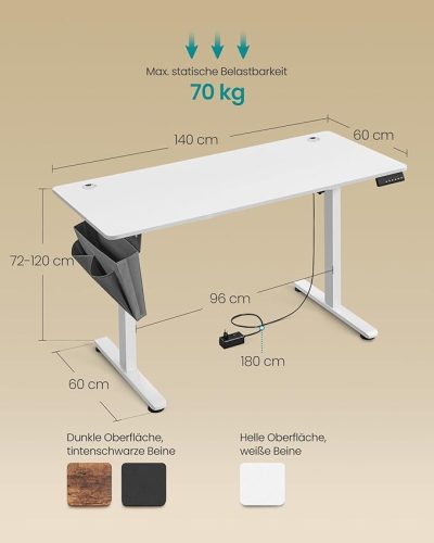 SONGMICS LSD134W01 Elektromos Állítható Magasságú Íróasztal Felhőfehér