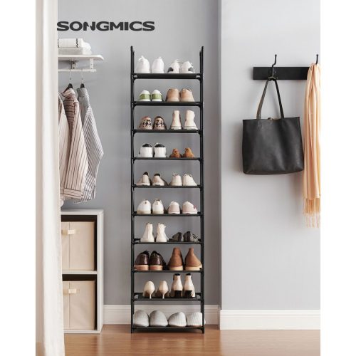 SONGMICS 10 Szintes Fém Cipőállvány Fekete Helytakarékos Tárolópolc