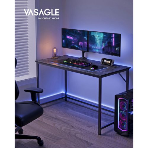 VASAGLE Ipari Stílusú Számítógépasztal Fekete Fém Vázzal