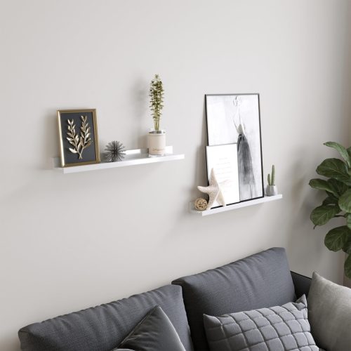 SONGMICS Magasfényű Lebegő Fali Polc Szett Fehér MDF 60 cm