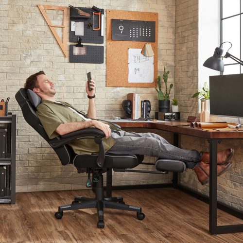 SONGMICS Ergonomikus Gamer Szék Lábtartóval Fekete-Szürke
