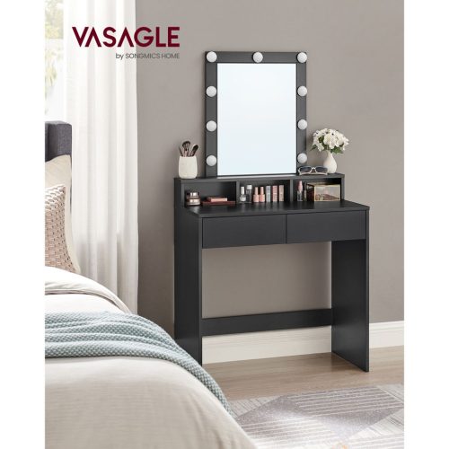 VASAGLE Hollywood Sminkasztal LED Világítással Fekete