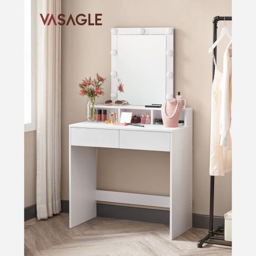 VASAGLE Modern Fésülködőasztal LED Világítással Fehér