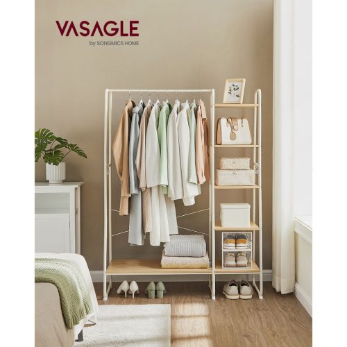 VASAGLE Multifunkciós Ruhaállvány Tölgy-Fehér Nyitott Gardrób