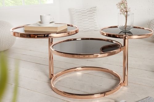 Invicta Art Deco 3 Réteges Réz Üveg Dohányzóasztal