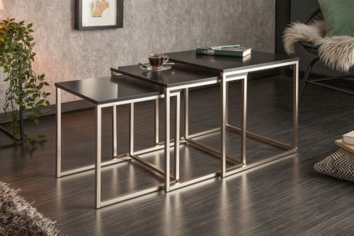 Invicta New Elements Fekete MDF Egymásba Tolható Asztalszett Króm Vázzal