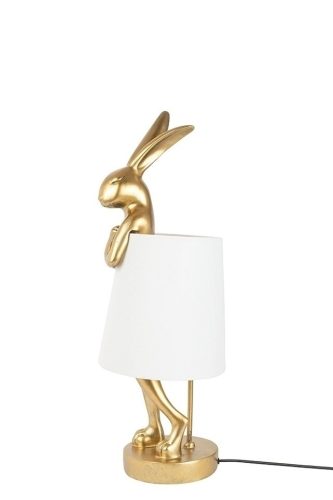KARE Design Rabbit Aranyozott Nyuszi Asztali Lámpa Fehér Lenburkolattal