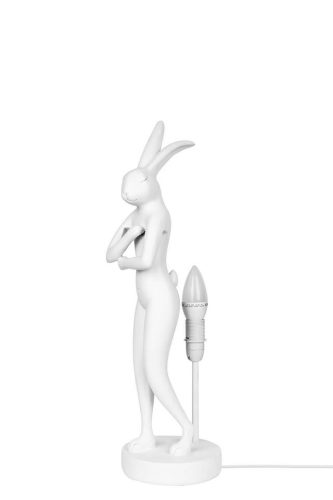KARE Design Rabbit Asztali Lámpa Fehér Polirezin Rózsaszín Vászon Ernyővel