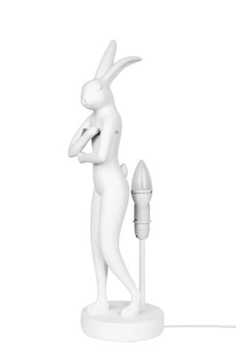 KARE Design Rabbit Asztali Lámpa Fehér Polirezin Rózsaszín Lenvászon Ernyővel 68 cm