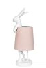 KARE Design Rabbit Asztali Lámpa Fehér Polirezin Rózsaszín Lenvászon Ernyővel 68 cm