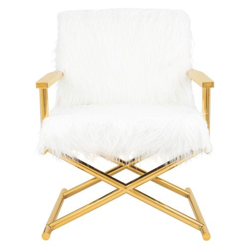KARE Design Mr. Fluffy Műszőrme Fotel Fehér Arany