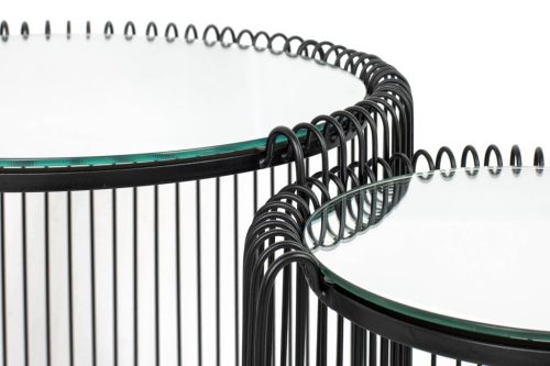 KARE Wire Double II Fekete Fém Dohányzóasztal Szett Tükrös Üveglappal