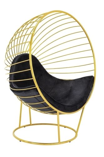 King Home Gabbia Stand Luxus Bársony Fotel Arany Lábtartóval
