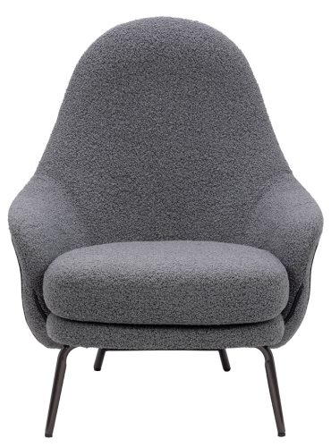 King Home Lobby Teddy Bouclé Fotel Szürke Fekete Acél