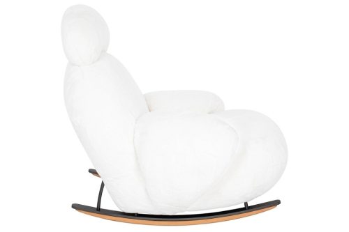King Home Plush Fur Fehér Teddy Hintaszék Tölgyfa Talppal